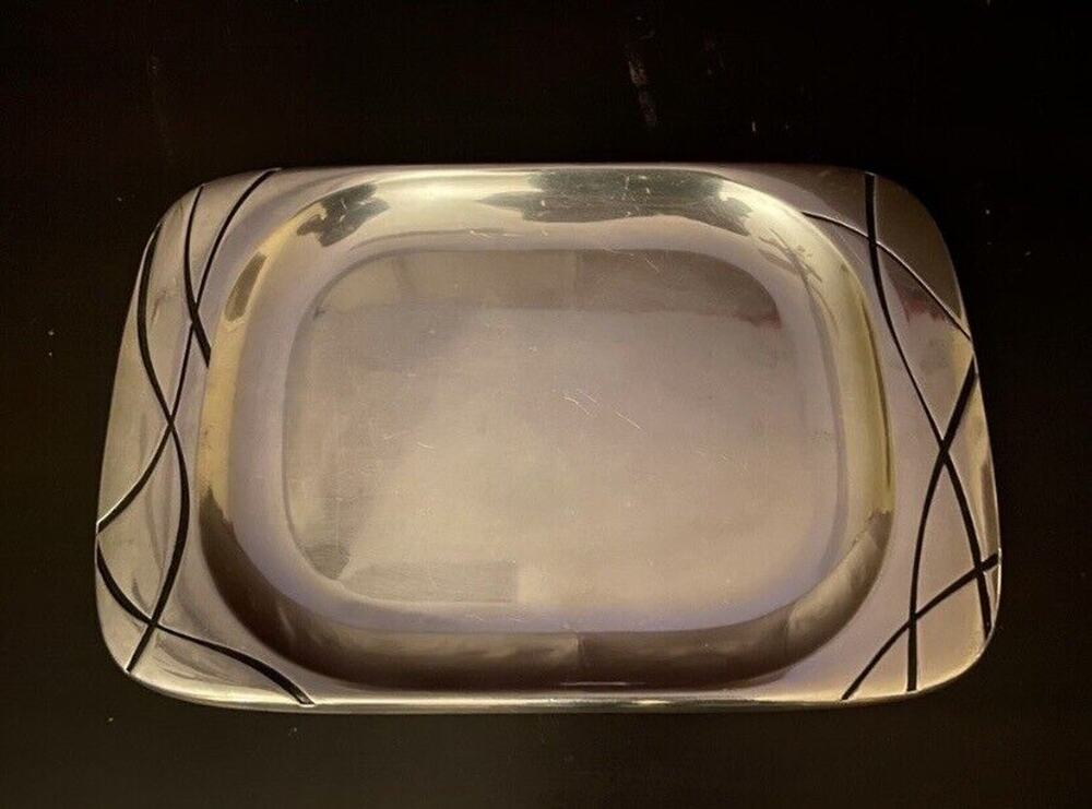 LENOX Large Rectangular Pewter Serving Tray w/Modern Swirl Design